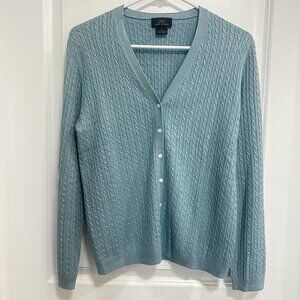 Brooks Brothers 346 Cashmere/Silk Cardigan Sweater Womans L Cable Knit Blue Crew